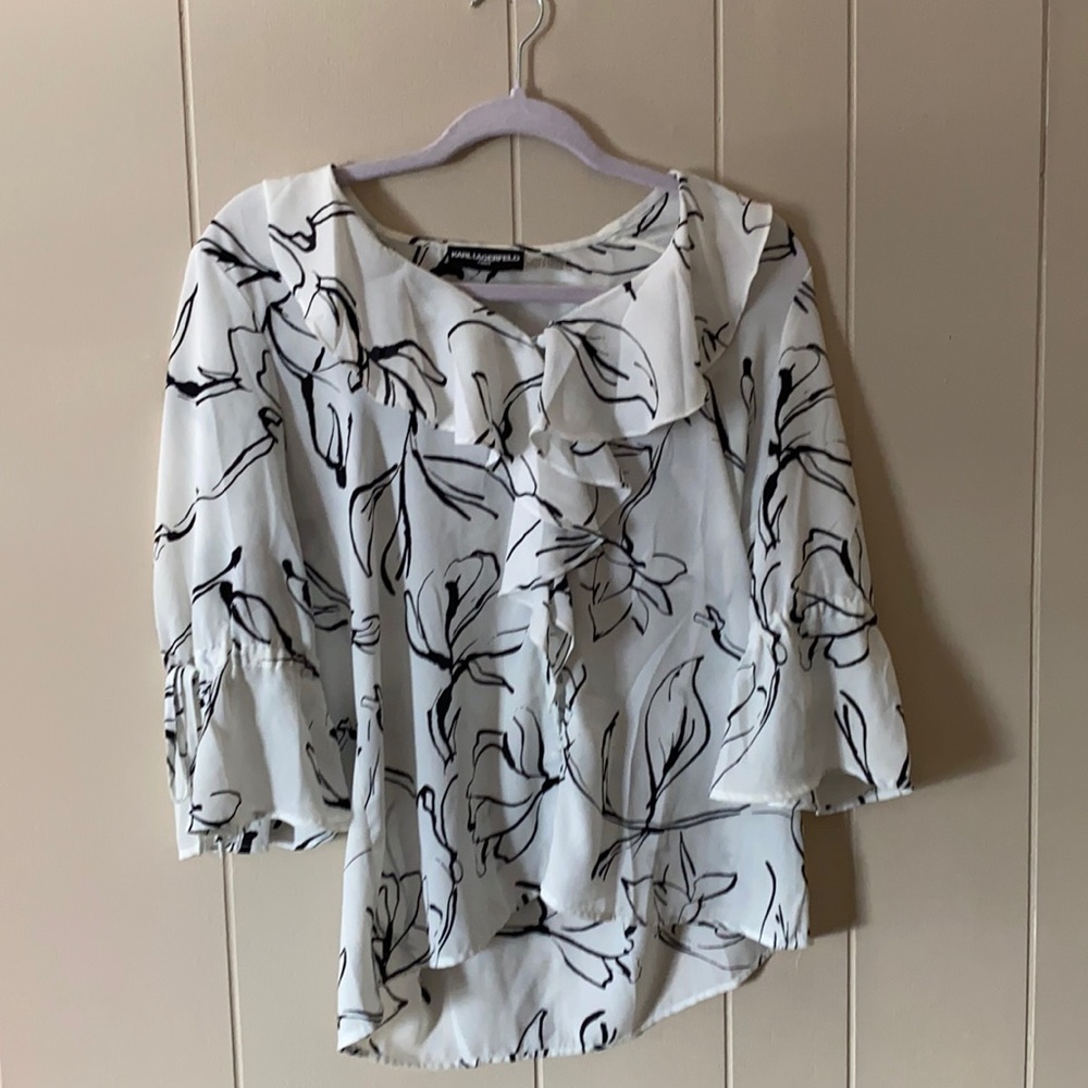 Karl Lagerfeld Paris Floral Flitter sleeve blouse